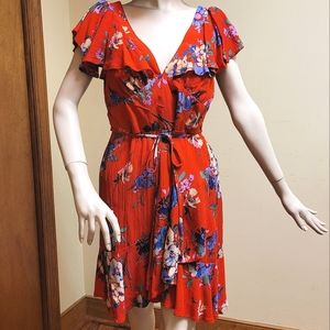 Band of Gypsies Maldives Red Floral Print Ruffled Dress from Lulu's, Small